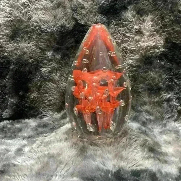 Large Teardrop or Egg form Art Glass  , orange colored and controlled helix - Picture 1 of 16